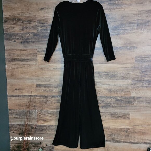 Halogen Velvet Wide Leg Crop Jumpsuit S Belted Stretch Dark Coquette Minimalist - Picture 3 of 12